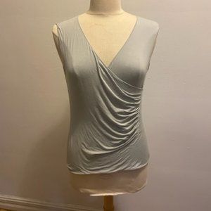 Armani Collezioni aqua grey sleeveless pleated surplice top in viscose jersey